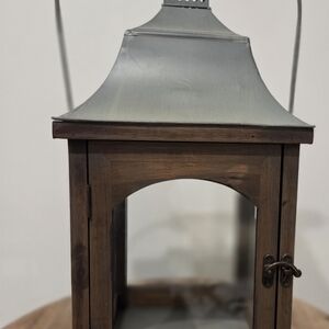 Wood and Metal Decorative Lantern - Brown and Silver